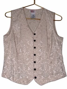 Vintage 90s V-Neck Beige Light Catching Brocade Vest